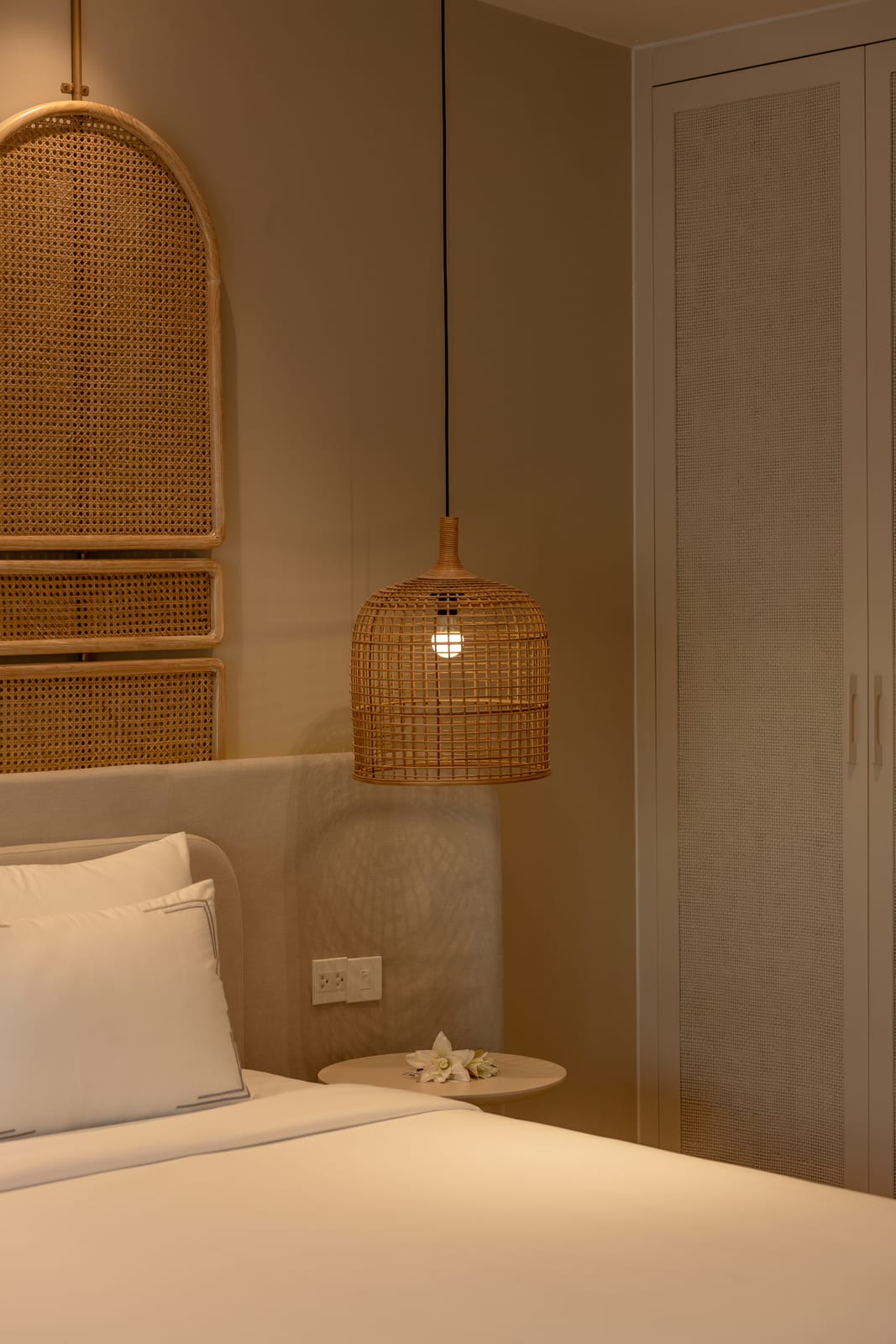 Woven textures and bedside lighting